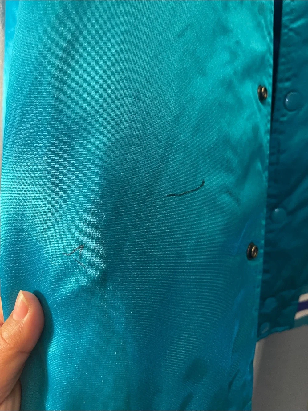 STARTER Vintage Charlotte Hornets Teal Satin Bomber Jacket with Stripe Trim